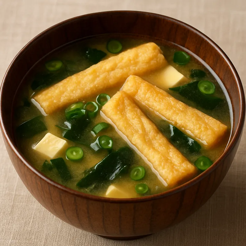 Abura-age Miso-Suppe (Miso-Suppe mit gebratenem Tofubeutel)