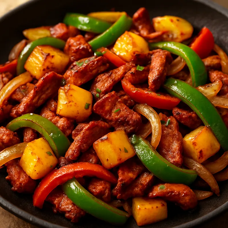 Alambre Al Pastor (Gegrilltes Schweinefleisch mit Ananas, Paprika und Zwiebeln)