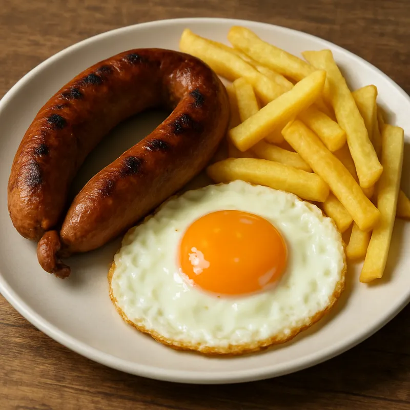 Alheira mit Spiegelei und Pommes frites