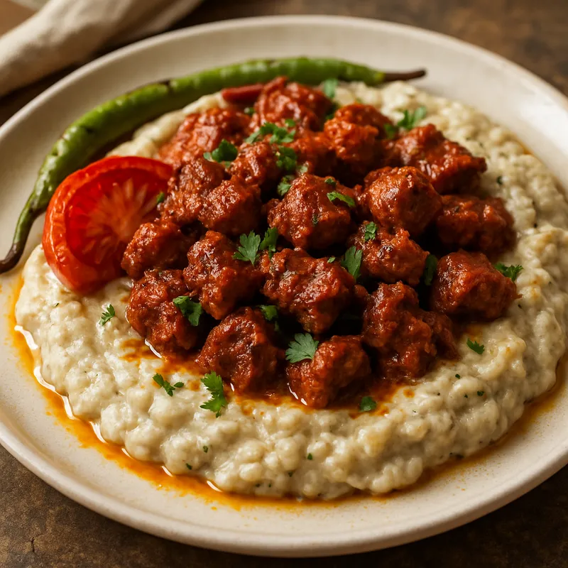 Ali Nazik Kebab auf geräuchertem Auberginenpüree