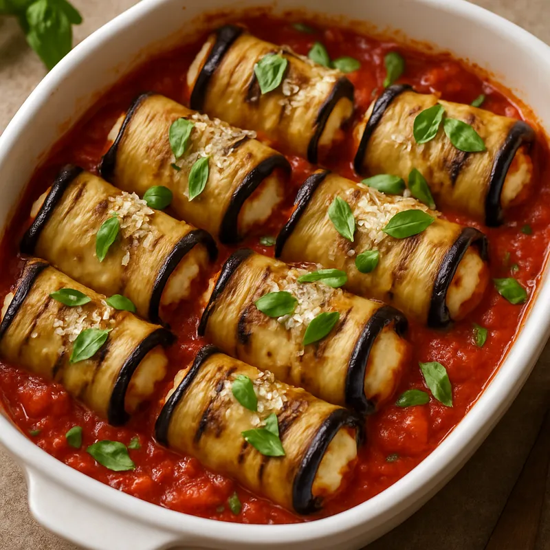 Auberginen-Involtini (Gefüllte Auberginenrollen)