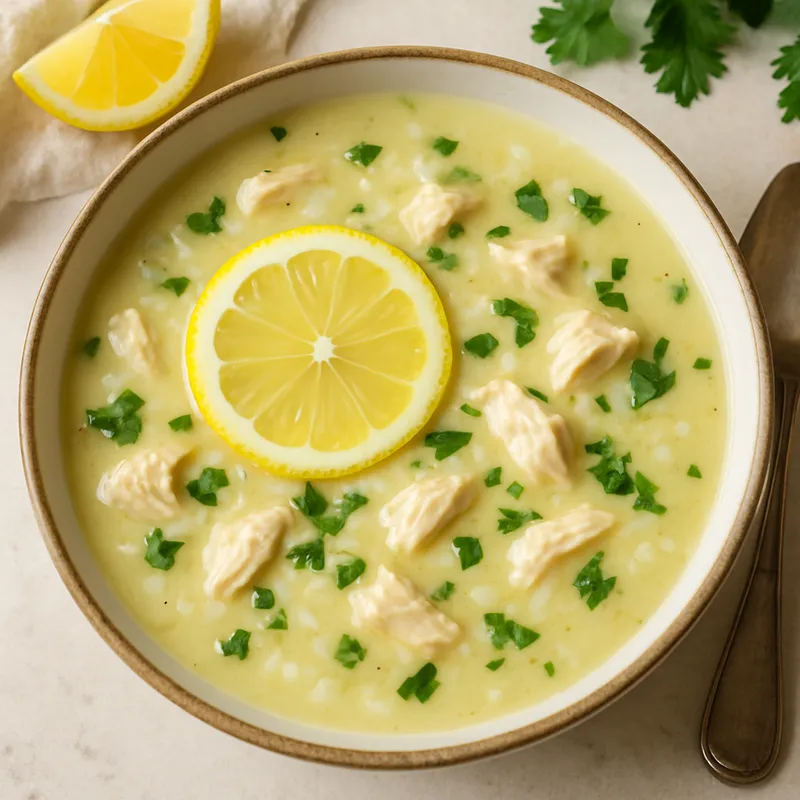Avgolemono (Griechische Ei-Zitronen-Hühnersuppe)