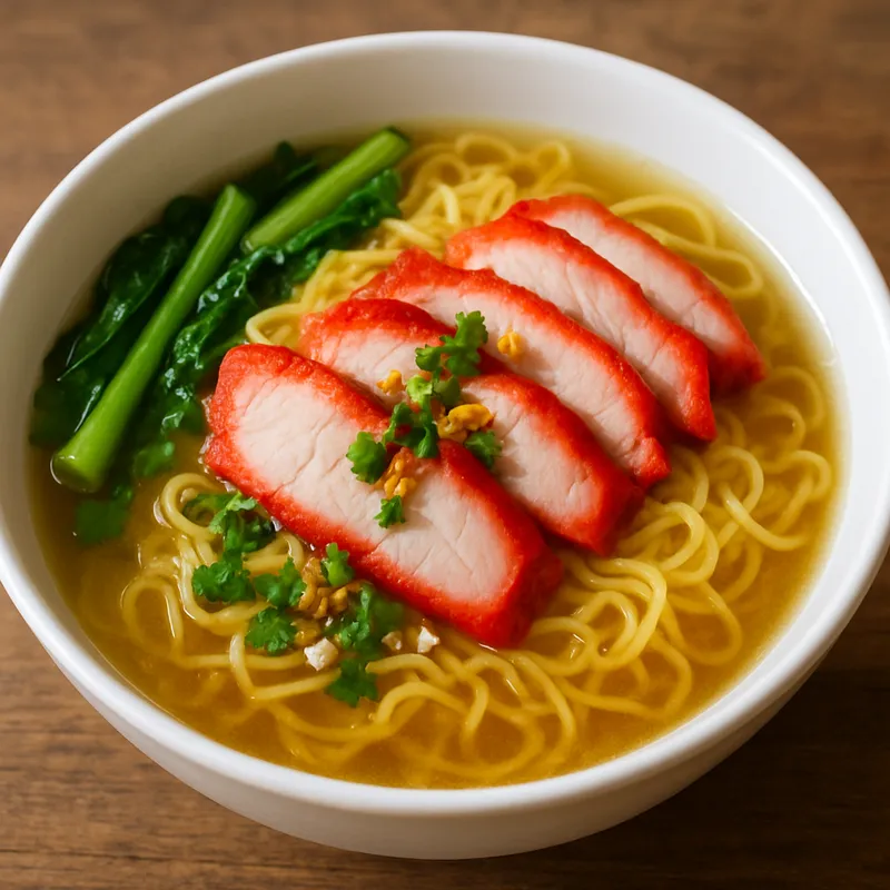 Ba Mee Moo Daeng (Eiernudelsuppe mit rotem Schweinefleisch)