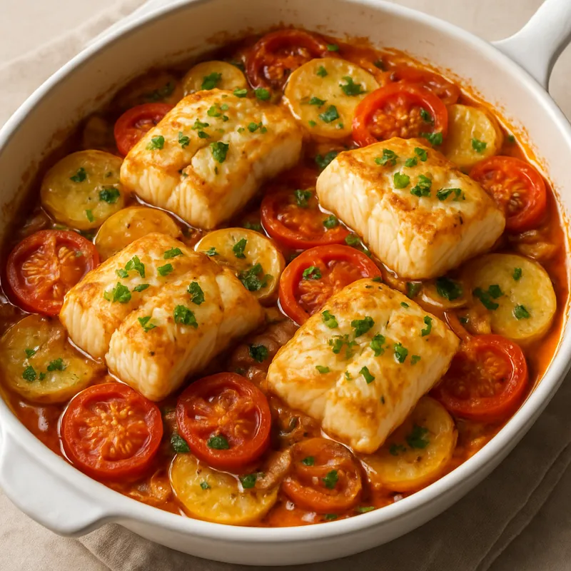 Bakaliaros Plaki (Gebackener Kabeljau)