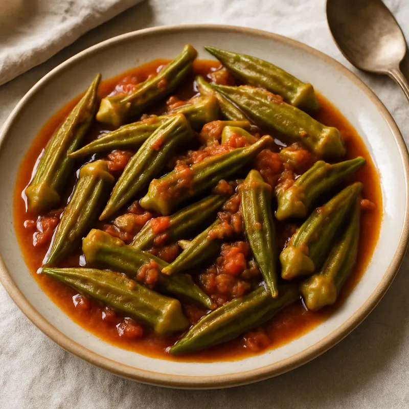 Bamies Laderes (Okra im Tomatensugo)