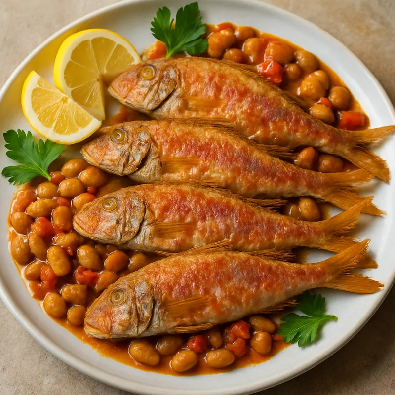 Barbunya Tava mit gebratenem Rotbarben