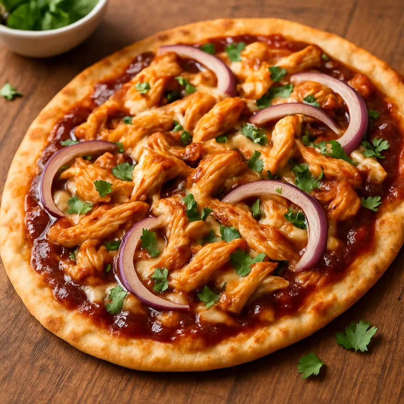 BBQ-Hähnchen-Pizza auf Fladenbrot