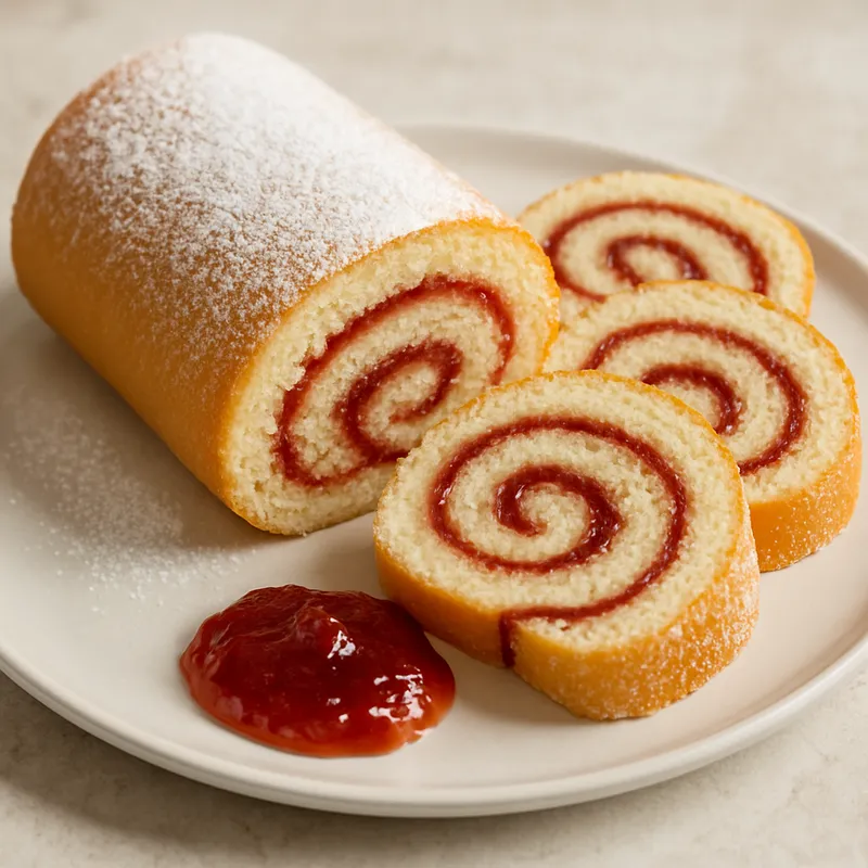 Biskuitrolle mit Marmelade