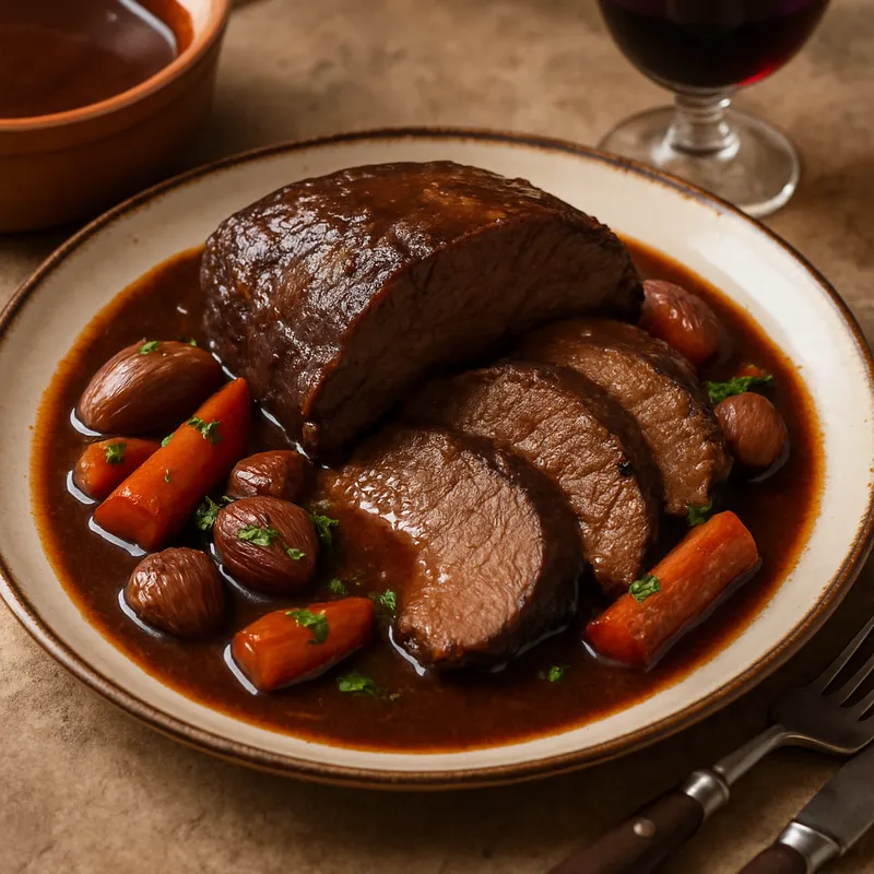 Brasato al Barolo (Rinderschmorbraten in Barolo-Wein)