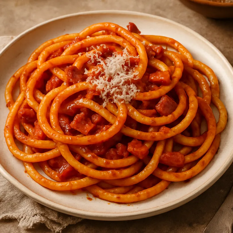 Bucatini all'Amatriciana (Bucatini mit Amatriciana-Sauce)