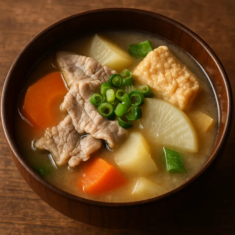 Butajiru (Japanische Schweinefleisch-Miso-Suppe mit Gemüse)