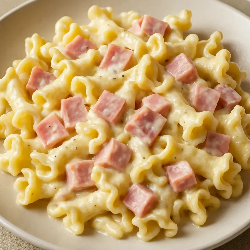 Campanelle mit Sahne und Schinken