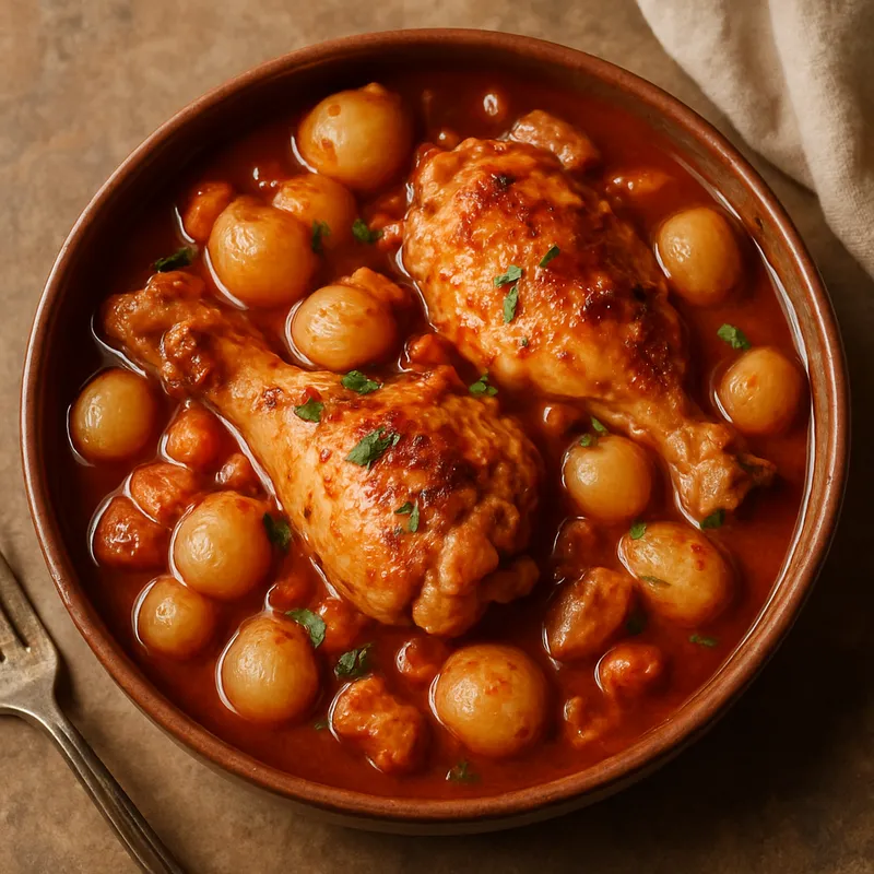 Chicken Stifado (Griechisches Hähncheneintopf mit Zwiebeln)