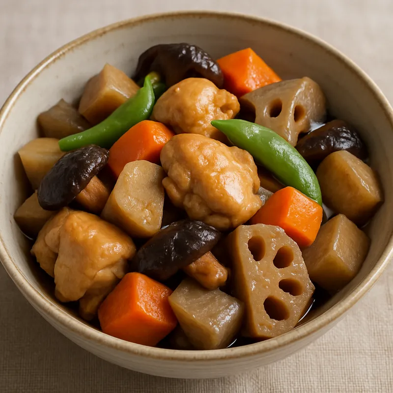 Chikuzen-ni (Geschmortes Hähnchen mit Wurzelgemüse)