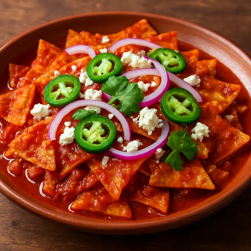 Chilaquiles Rojos (Chilaquiles mit roter Salsa)