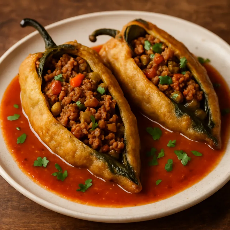 Chiles Rellenos de Picadillo (Gefüllte Chilis mit Hackfleischfüllung)
