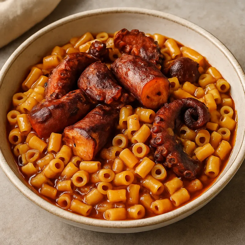 Chtapodi Me Kofto Makaronaki (Oktopus mit kurzer Pasta)