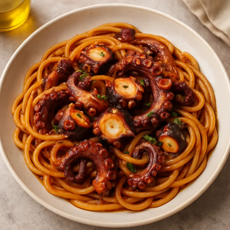 Chtapodi Me Makaronia (Oktopus-Pasta)
