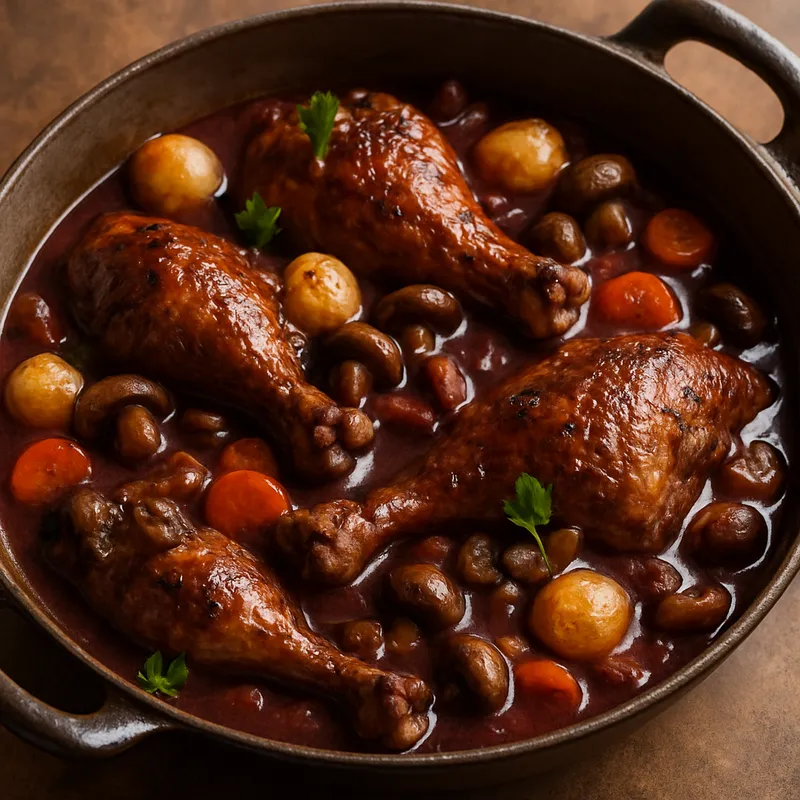 Coq au Vin (Hahn in Rotwein)