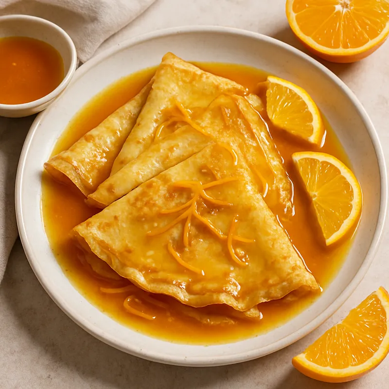 Crêpes Suzette (Französische Orangenbutter-Pfannkuchen mit Sauce)