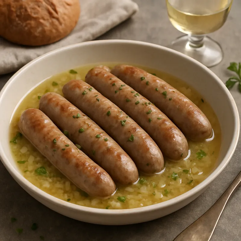 Diots-Würste in Weißwein