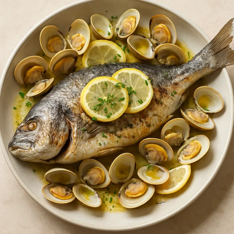 Dorade mit Venusmuscheln