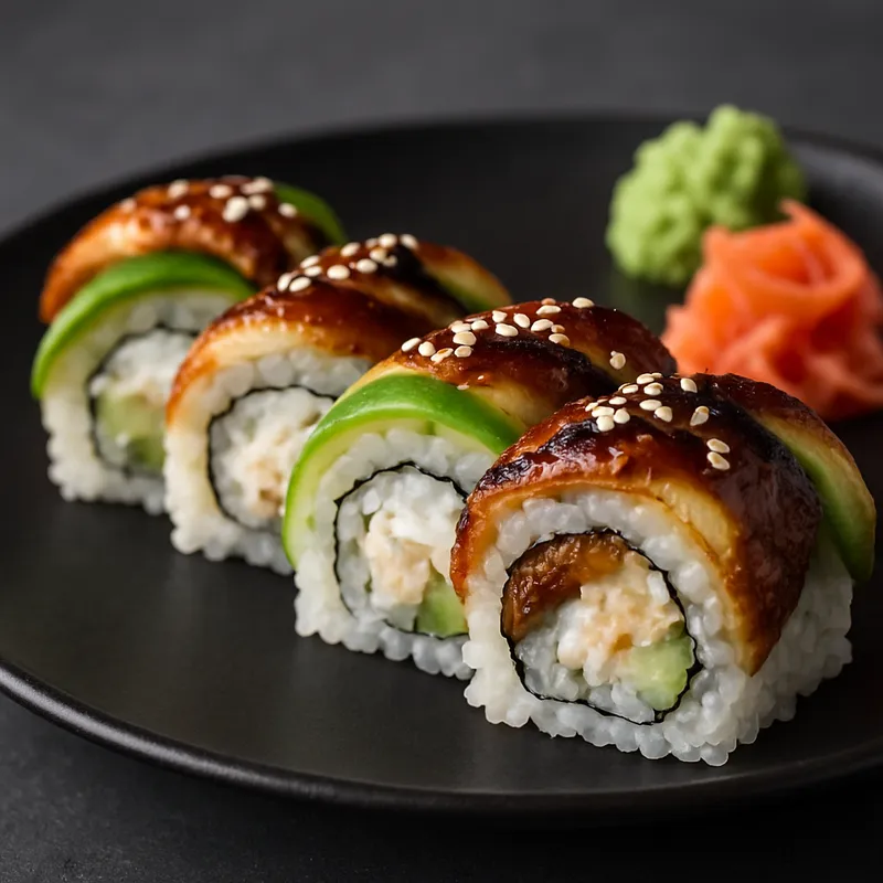 Dragon Roll (Japanische Sushi-Rolle mit Aal und Avocado)