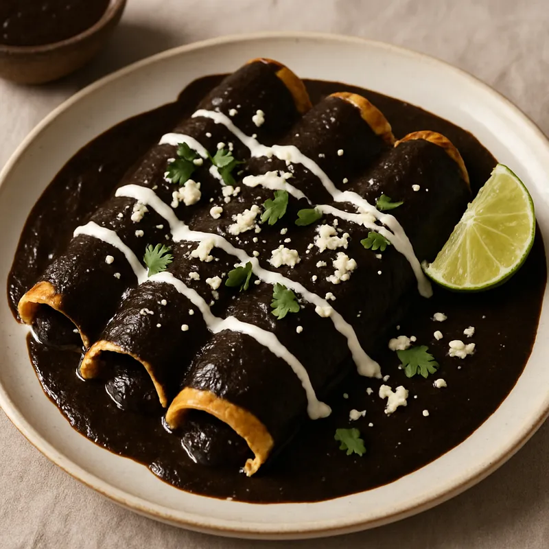 Enchiladas mit schwarzer Mole-Sauce