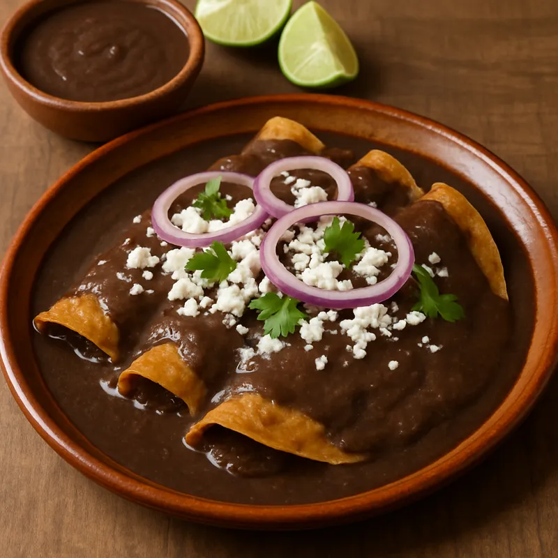 Enfrijoladas (Tortillas in Bohnensauce)