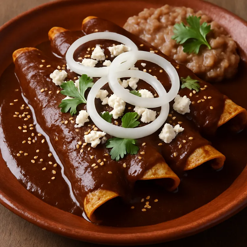 Enmoladas (in Mole getauchte Tortillas)