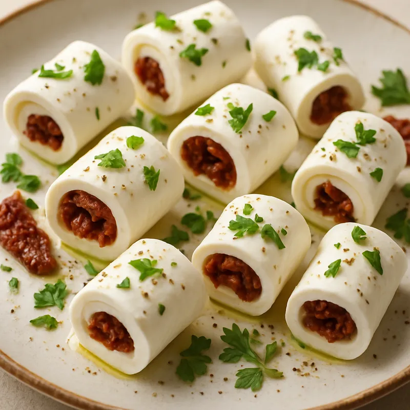 Feta-Röllchen mit getrockneten Tomaten