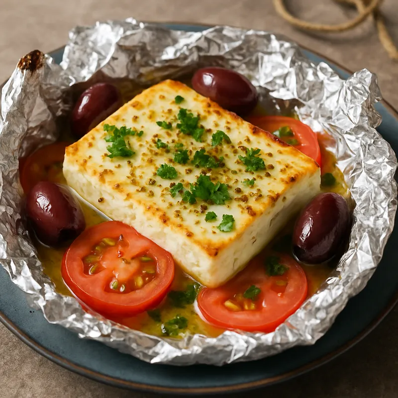 Feta Saganaki (gebackener Feta in Folie)
