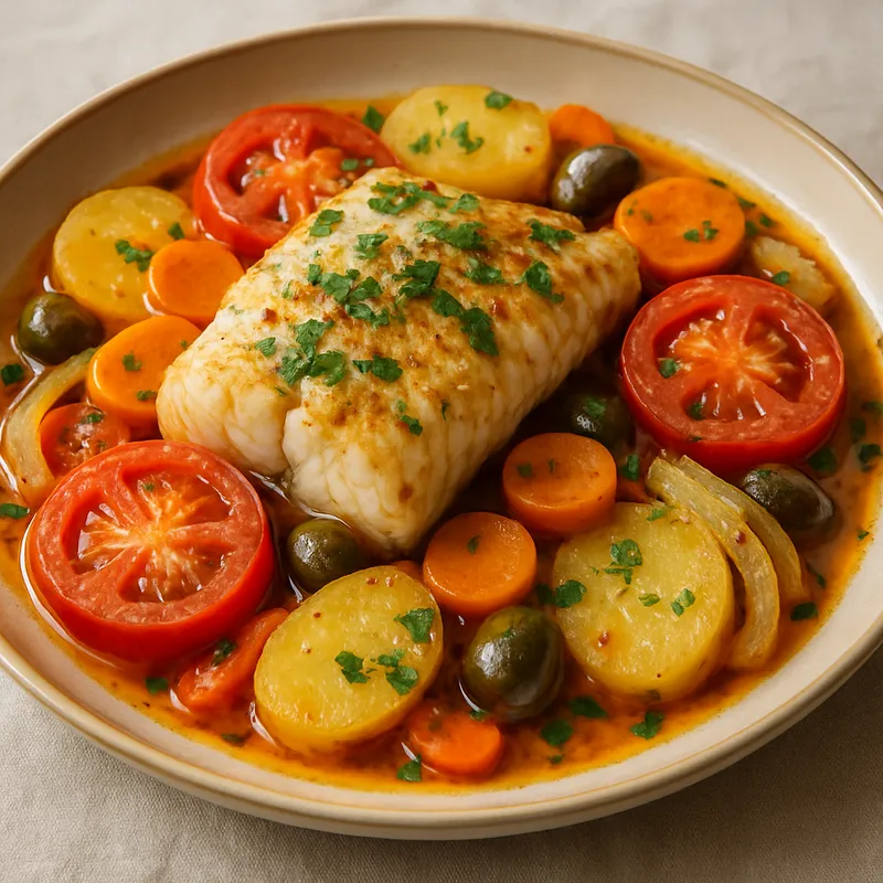 Fisch Plaki mit Gemüse