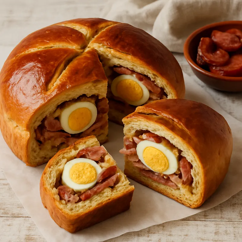 Folar de Chaves (Portugiesisches Fleisch- und Eibrot)