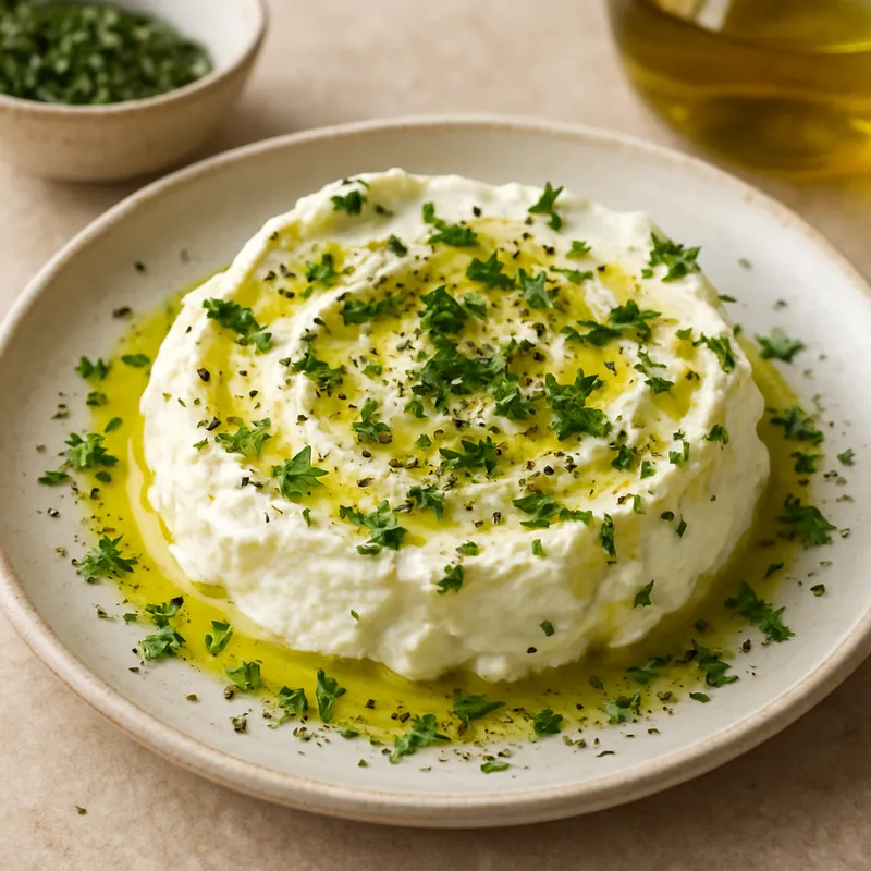 Frischkäse mit Olivenöl und Kräutern