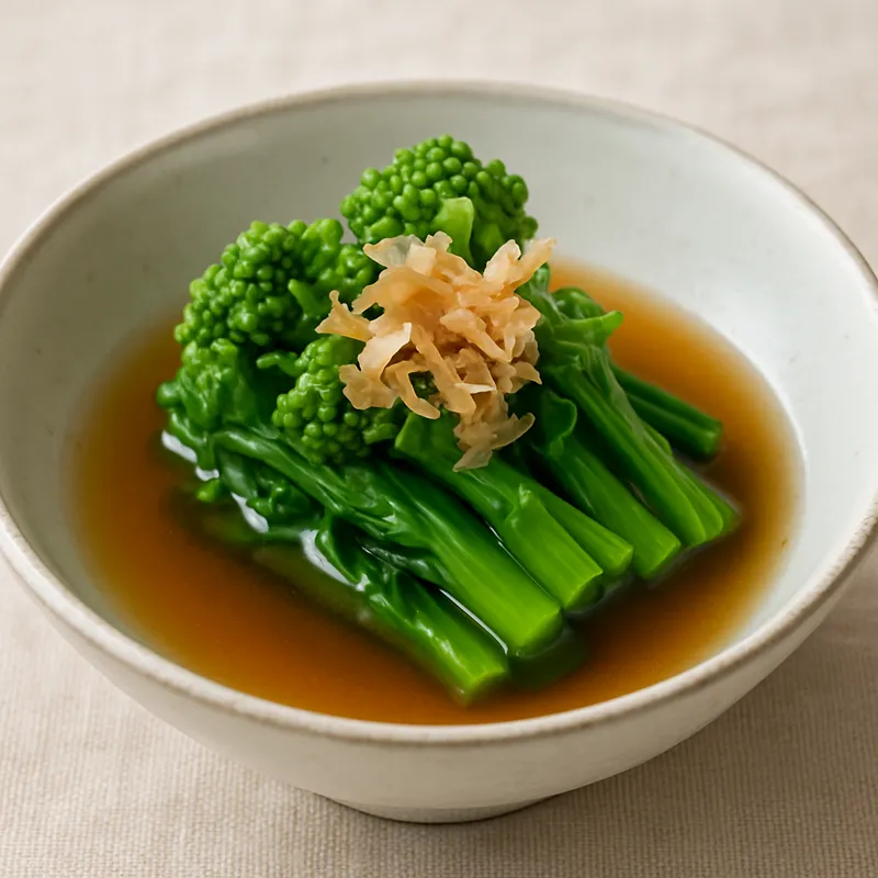 Frühlings-Nanohana Ohitashi (Rapsgrün in Sojabrühe)