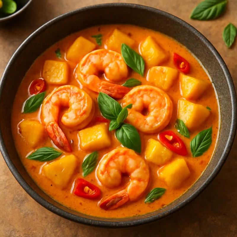 Gaeng Khua – Gebratenes Curry mit Ananas und Garnelen