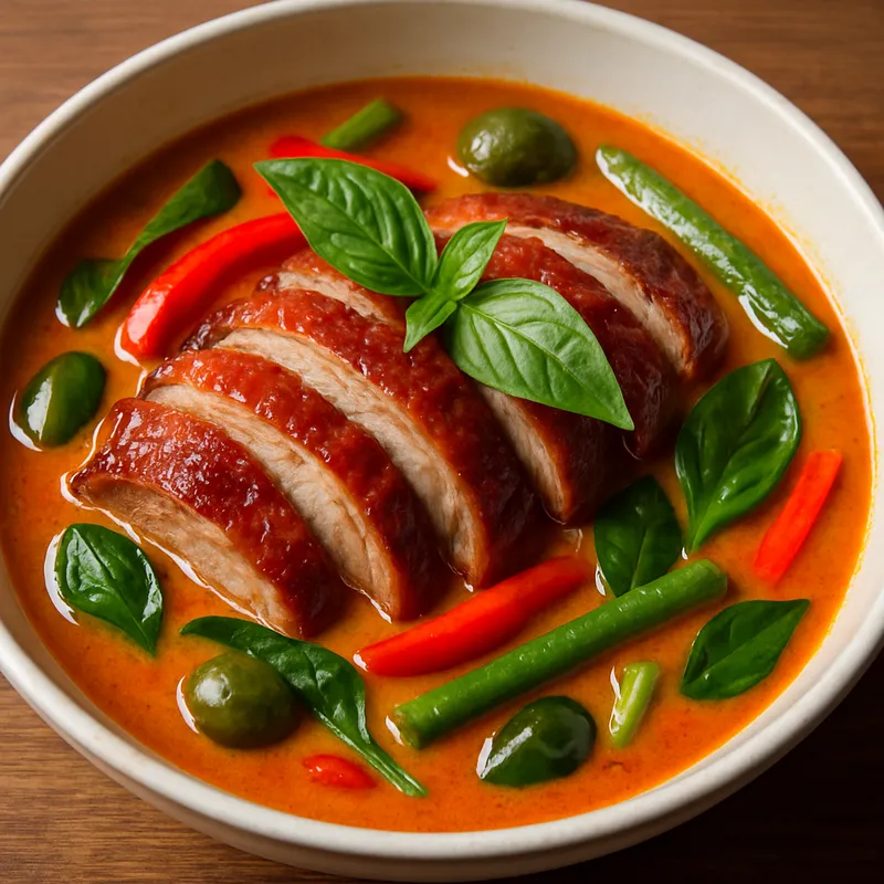 Gaeng Phet Pet Yang (Rotes Curry mit gerösteter Ente)