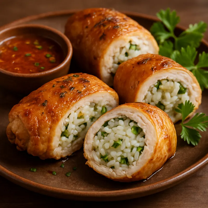 Gai Op Sai Khao (Gefülltes Hähnchen mit Reis)