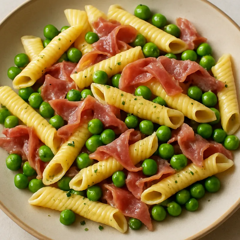 Garganelli mit Prosciutto und Erbsen