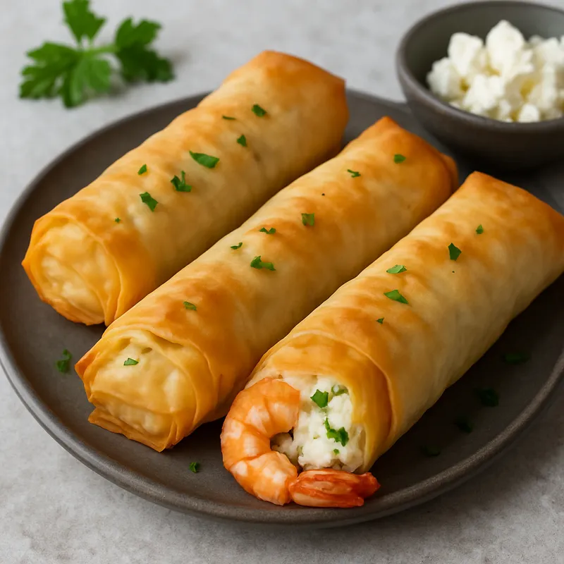 Garnelen-Feta-Röllchen in Filoteig