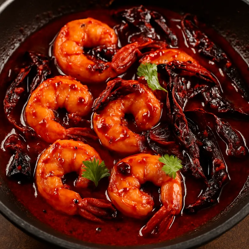 Garnelen in Guajillo-Chilisauce