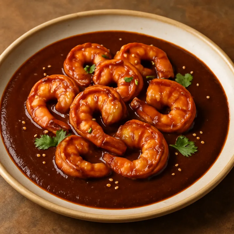 Garnelen in Mole-Sauce