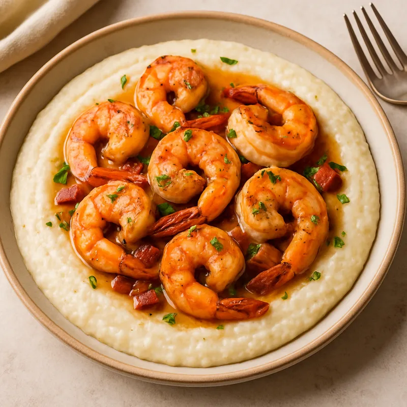 Garnelen mit Grits zum Frühstück