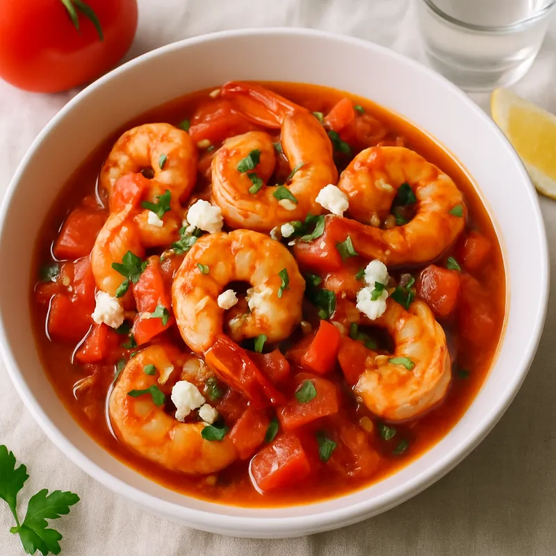 Gebackene Garnelen mit Tomate und Ouzo