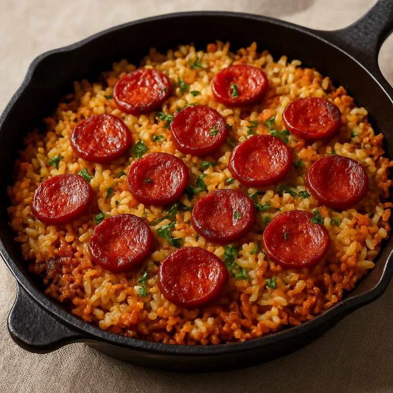 Gebackener knuspriger Reis mit Chorizo