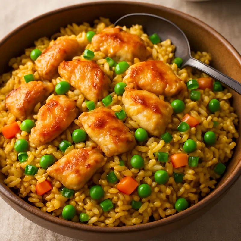 Gebackener Reis mit Hähnchen