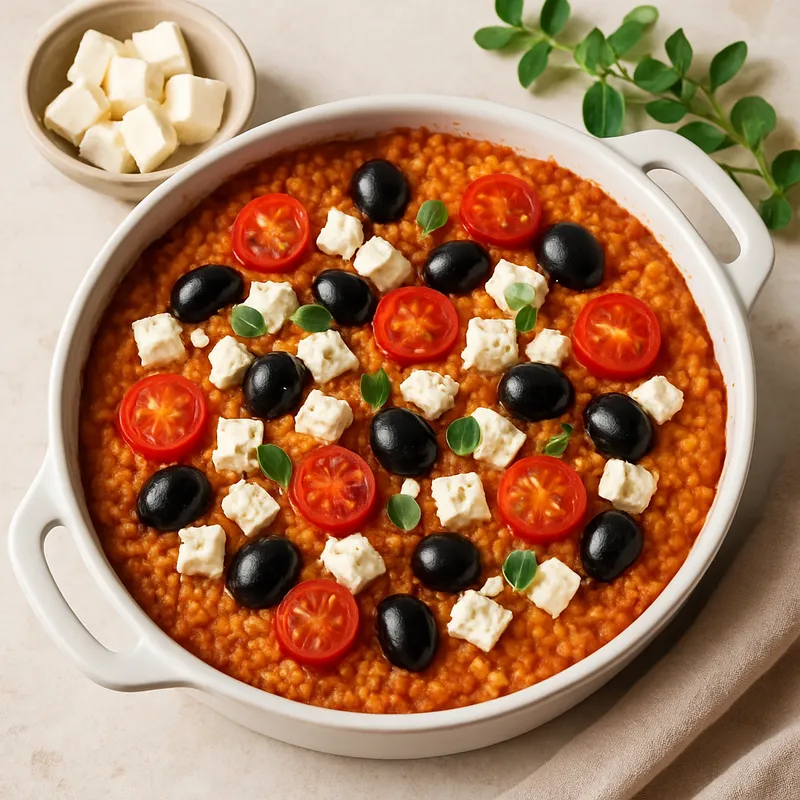 Gebackenes Risotto auf griechische Art