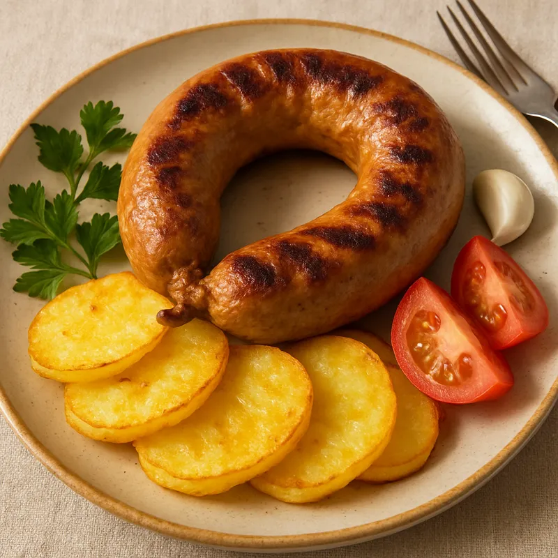 Gebratene Alheira de Mirandela (Portugiesische Knoblauchwurst)