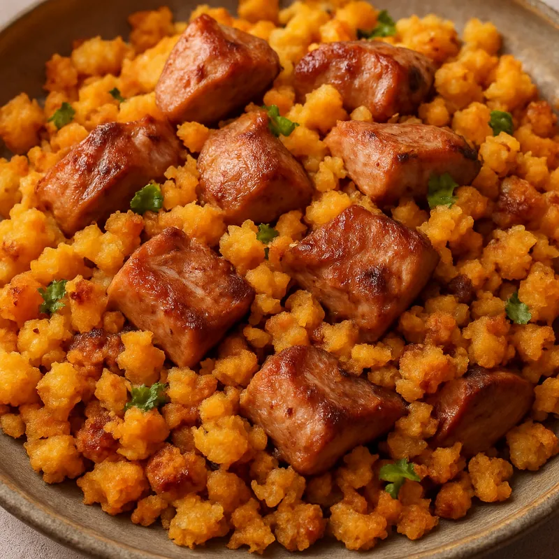 Gebratene Migas mit Schweinefleisch
